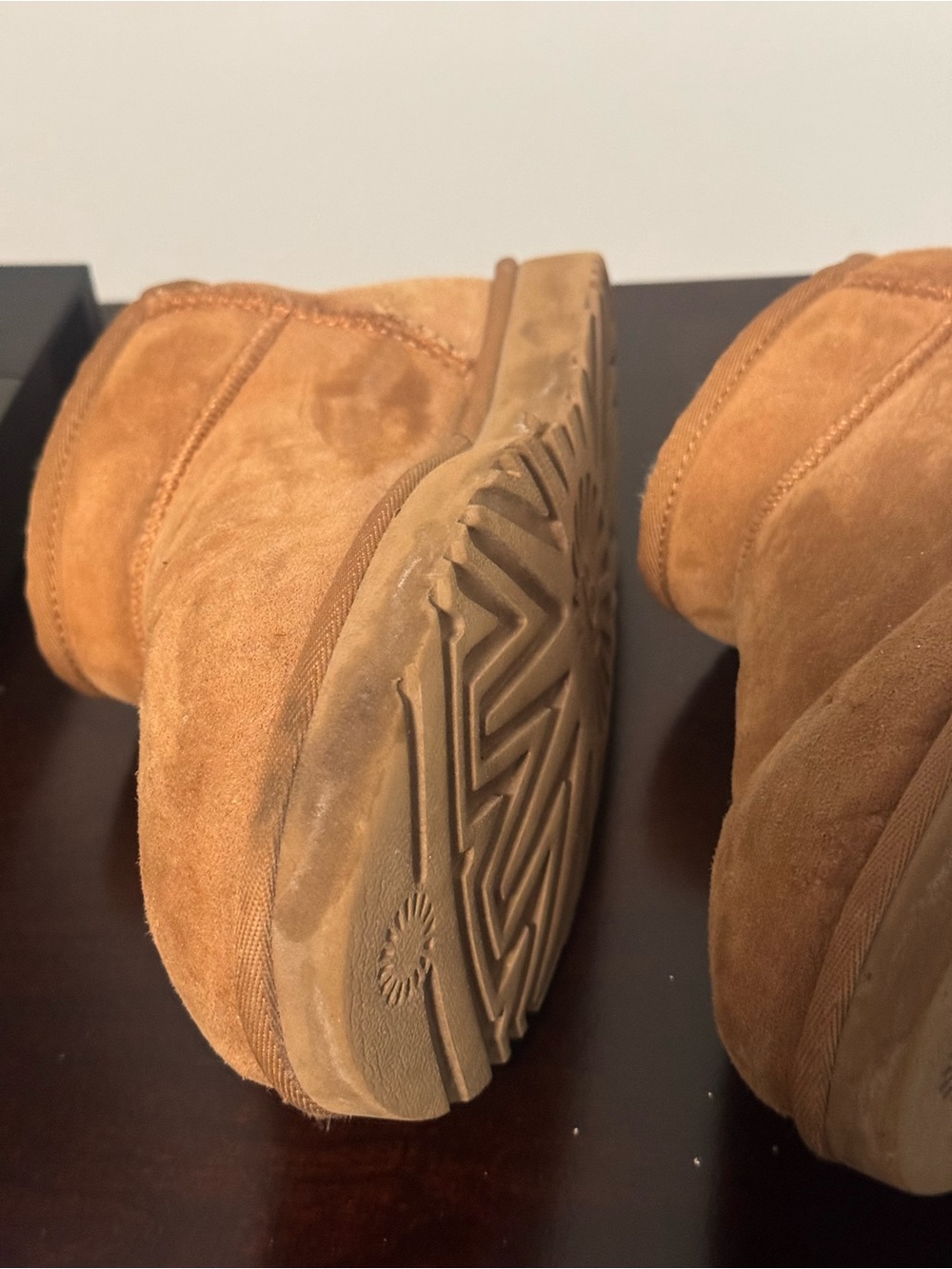 UGG Classic Ultra Mini Chestnut Suede Shearling Booties - Picture 3 of 8